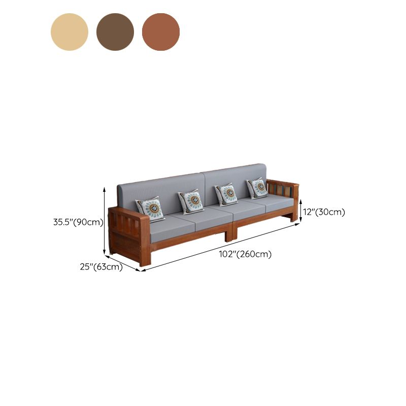 Modern Farmhouse Sofa in Solid Wood with Square Arms for Living Room