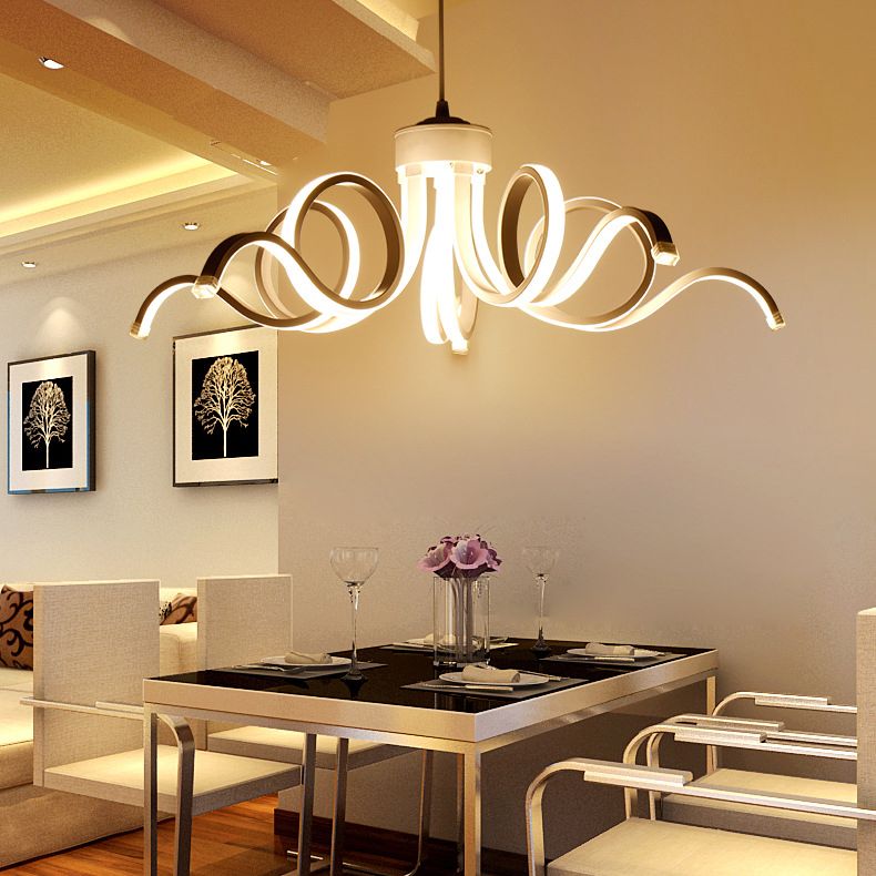 Acrylic White LED Hanging Lamp in Modern Simplicity Aluminium Linear Pendant Light for Dining Room