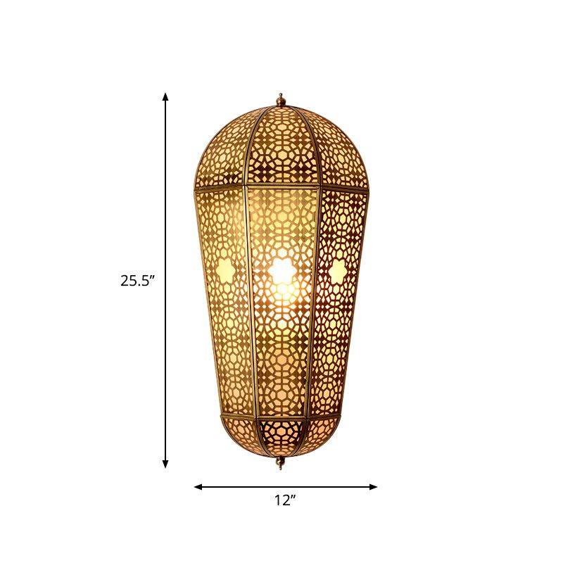 Metallic Brass Lantern Sconce Balloon Shaped Hollowed out 1-Head Turkish Wall Mount Lamp