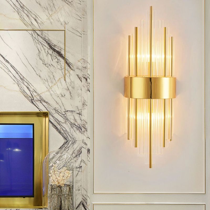 Crystal Geometric Shape Wall Sconce Modern Style 2 Lights Wall Light Fixture in Gold