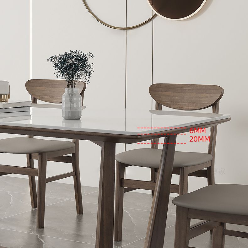 Rectangle Mid-Century Modern Dining Table White Tone Fixed Table with Sintered Stone