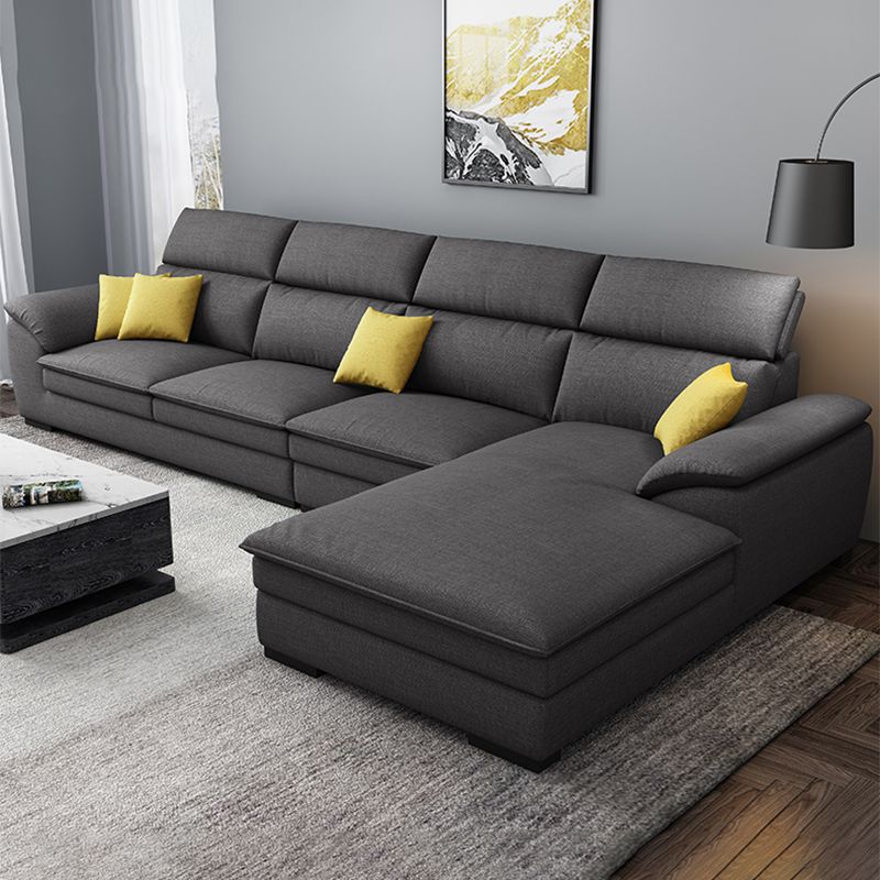 Contemporary Linen Right Hand Facing Sectional Pillow Top Arm Sofa and Chaise