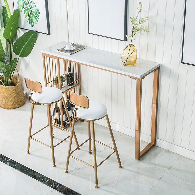 Industrial Rectangle Bar Height Pub Table with Storage Marble Bistro Bar Table