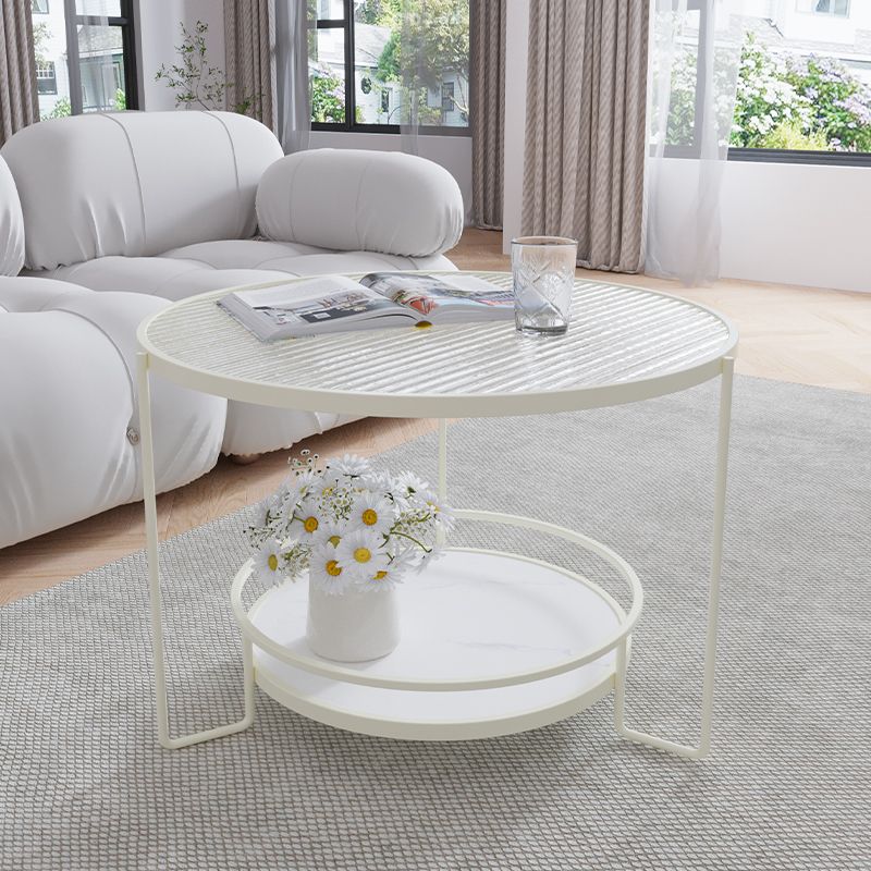 Contemporary Glass Top Coffee Table Round Metal Frame Cocktail Table