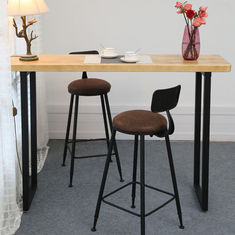 Industrial Counter Height Table Solid Wood Top Pub Table with Metal Base