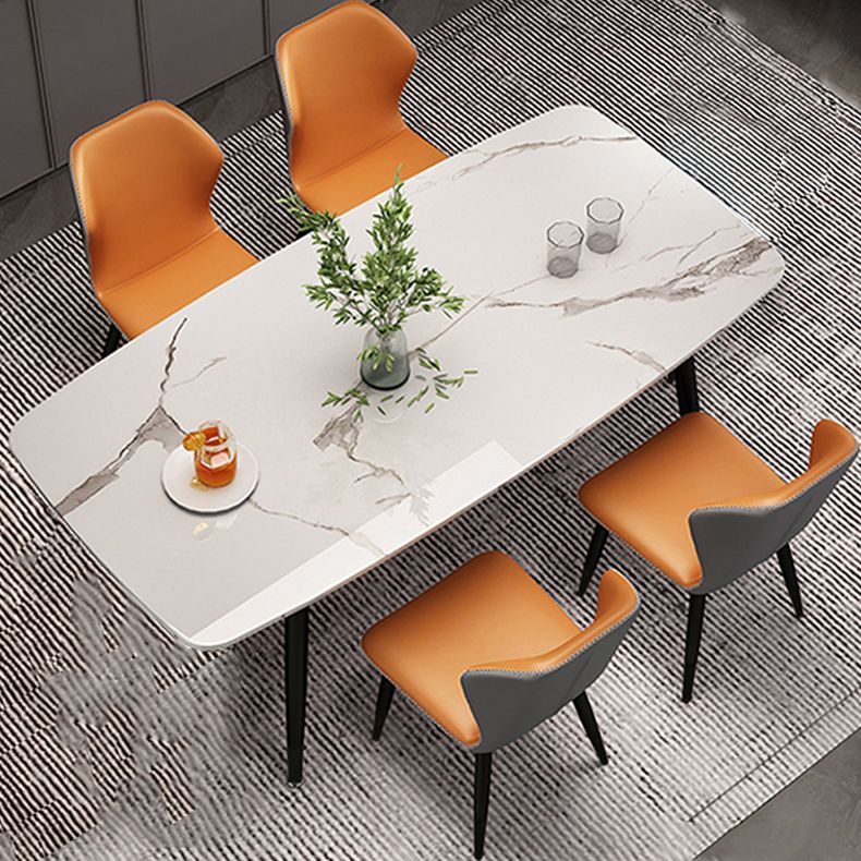 Metaal eigentijdse rechthoekige eettafel gesinterde stenen tafel met 4 metalen benen
