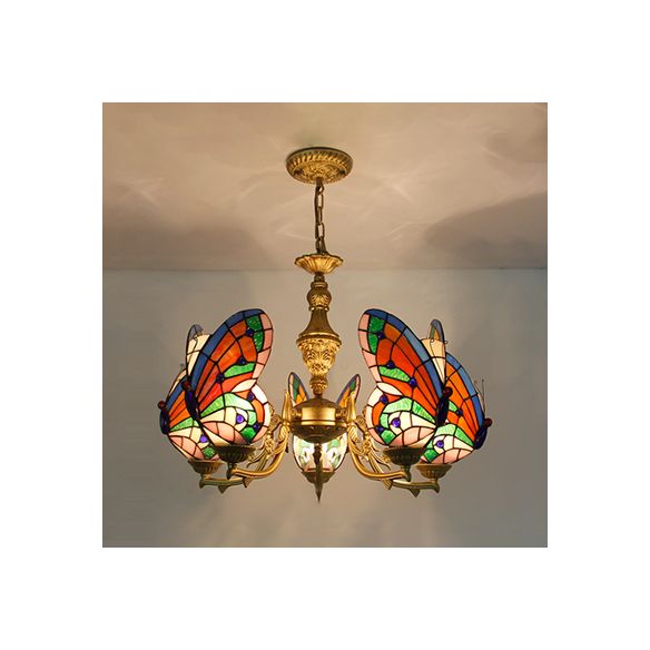 Luminaire de plafond papillon de style loft avec chaîne talonnée à chaîne talonnée pendentif éclairage en blanc / rouge / bleu / orange-vert
