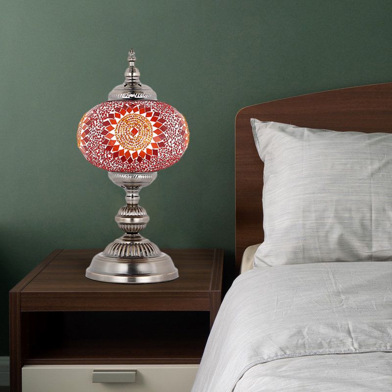 Lampada da comodino per camera da letto torre in vetro colorato mediterraneo 1 lampadina rossa/blu/gialla e blu