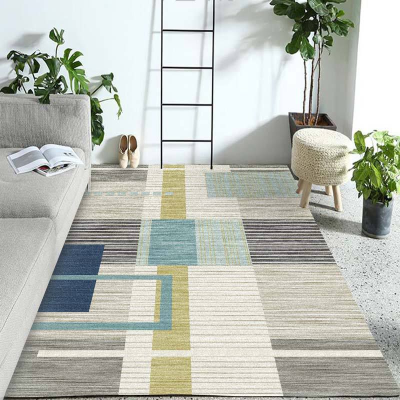 Pastel Colorblock Geometric Rug Multi-Color Nordic Carpet Polypropylene Pet Friendly Anti-Slip Backing Stain Resistant Rug for Room