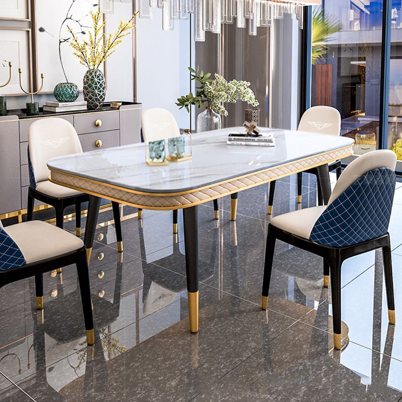 Mesa de comedor rectangular de lujo tradicional Mesa de piedra sinterizada con 4 patas