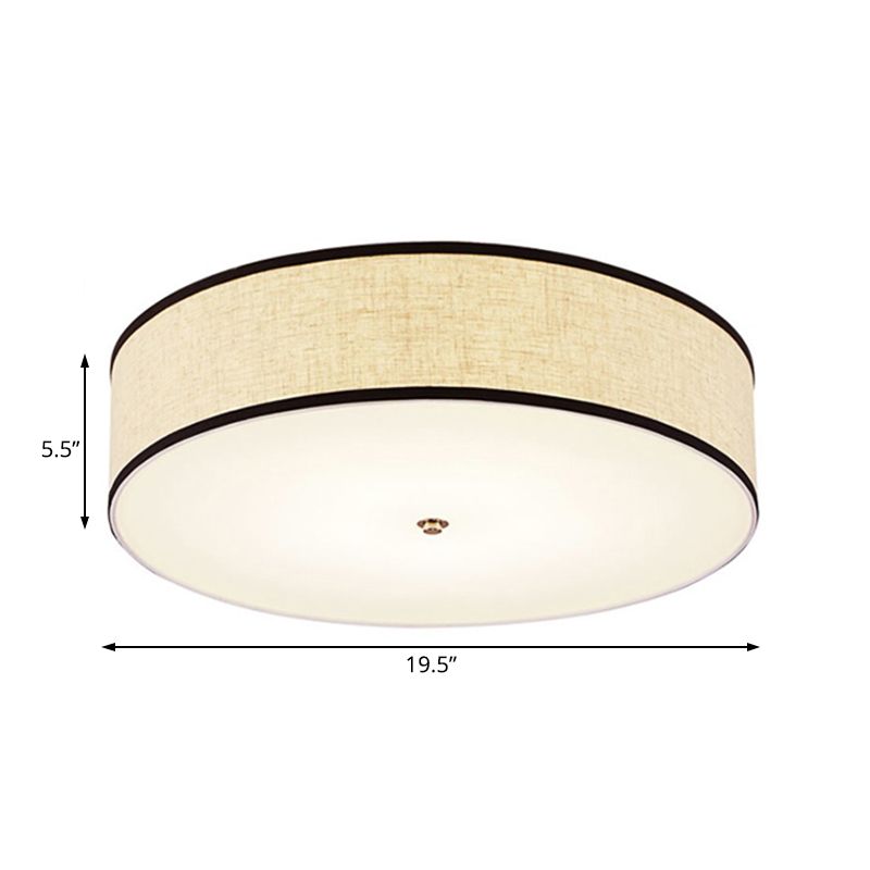 Drum Ceiling Mounted Light Simple Fabric 16"/19.5"/23.5" Dia LED White Flush Mount Lamp