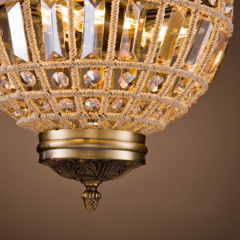 Brass Empire Chandelier French Country Crystal Bedroom Ceiling Pendant Light Fixture