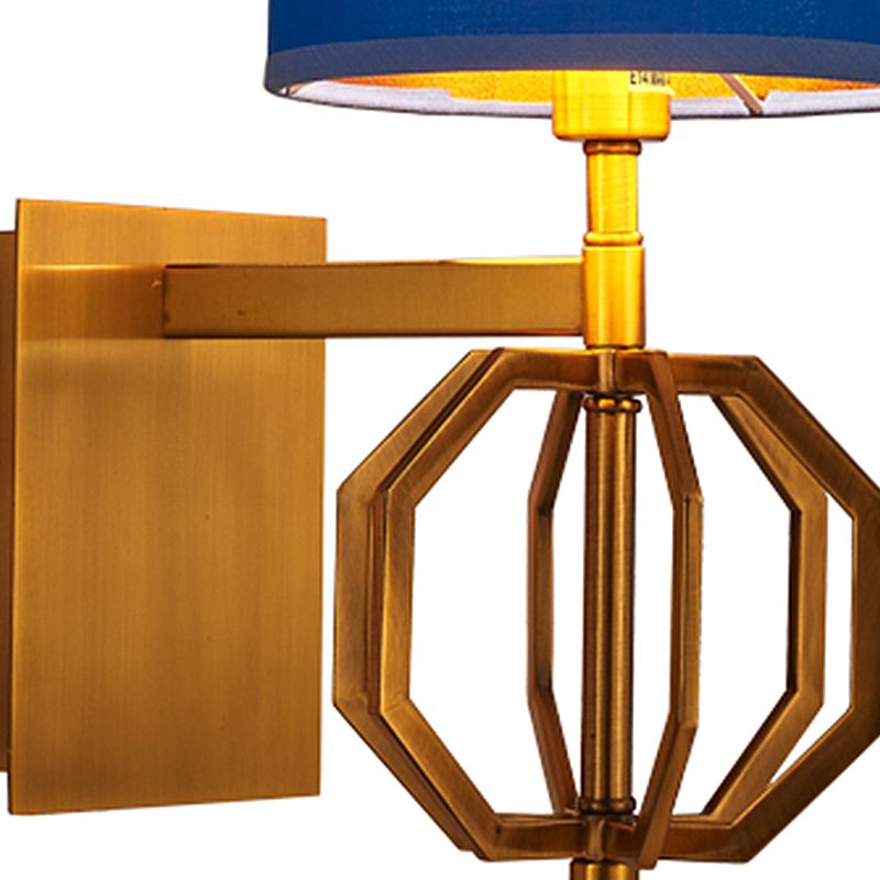 Metal Royal Blue Wall Sconce Drum 1-Light Modern Wall Mount Light Fixture with Fabric Shade for Foyer