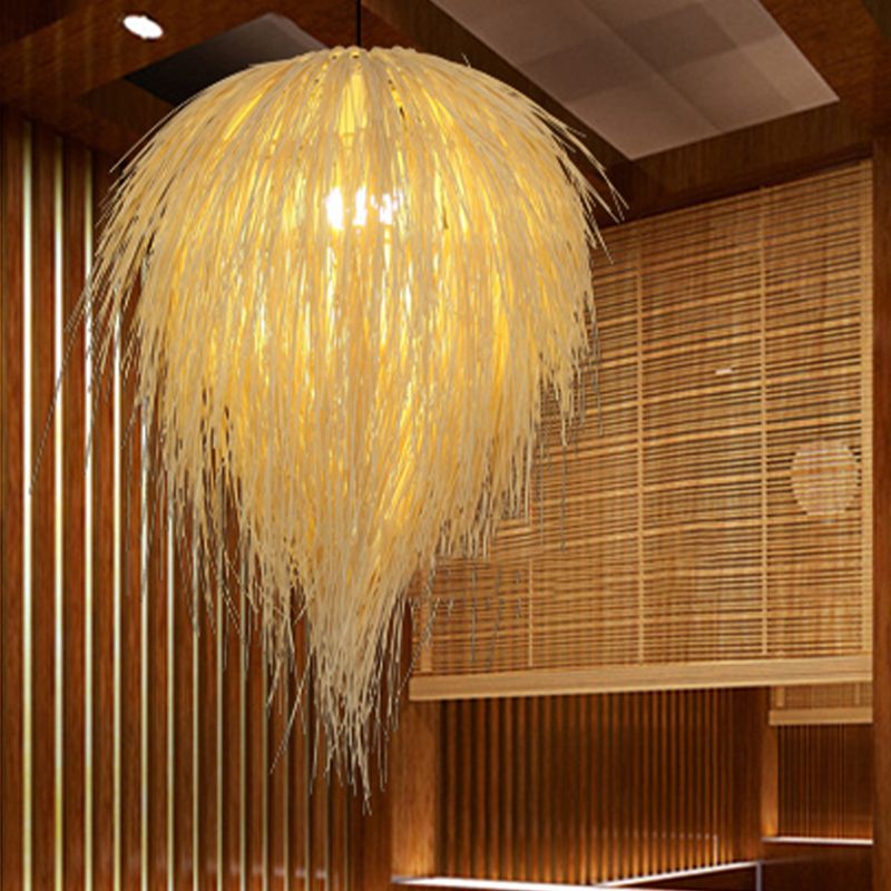 16 "/19.5" W Tapered Hanging Light Modern Style Rattan 1 Head Anhängerlampe in Beige für das Restaurant