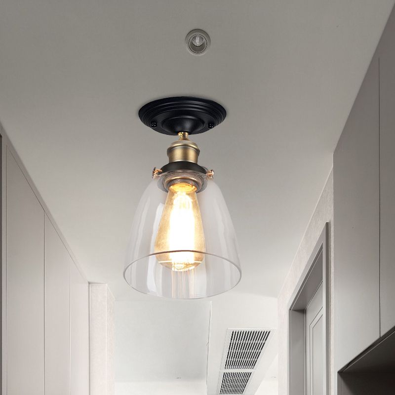 Luminaire à une ampoule, luminaire semi-encastré en verre transparent, cône vintage, en laiton antique, pour couloir
