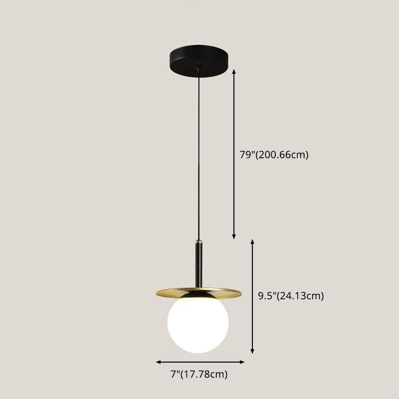 7" Wide White Glass Globe Mini Hanging Light with Round Metal Sheet Decoration Post-modern Style Simplicity Lighting Pendant in Gold