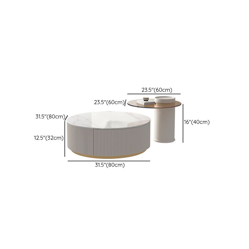 Modern Stone Drum Coffee Table with Storage Dia 31.5" Cocktail Table in Withe