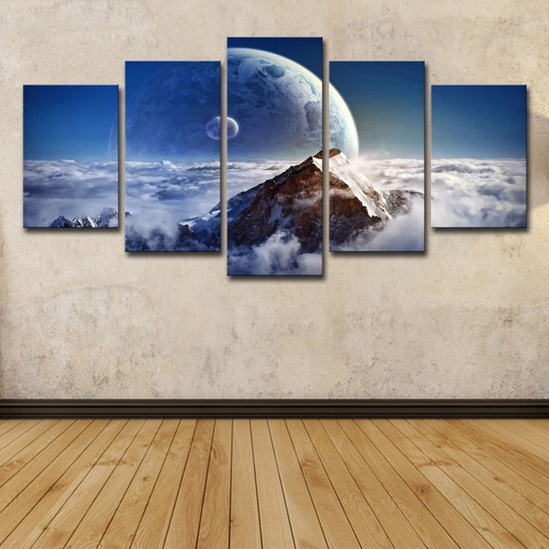 Blue Cloud Sea Planet Canvas Art Multi-Piece Science Fiction Living Room Wall Decor