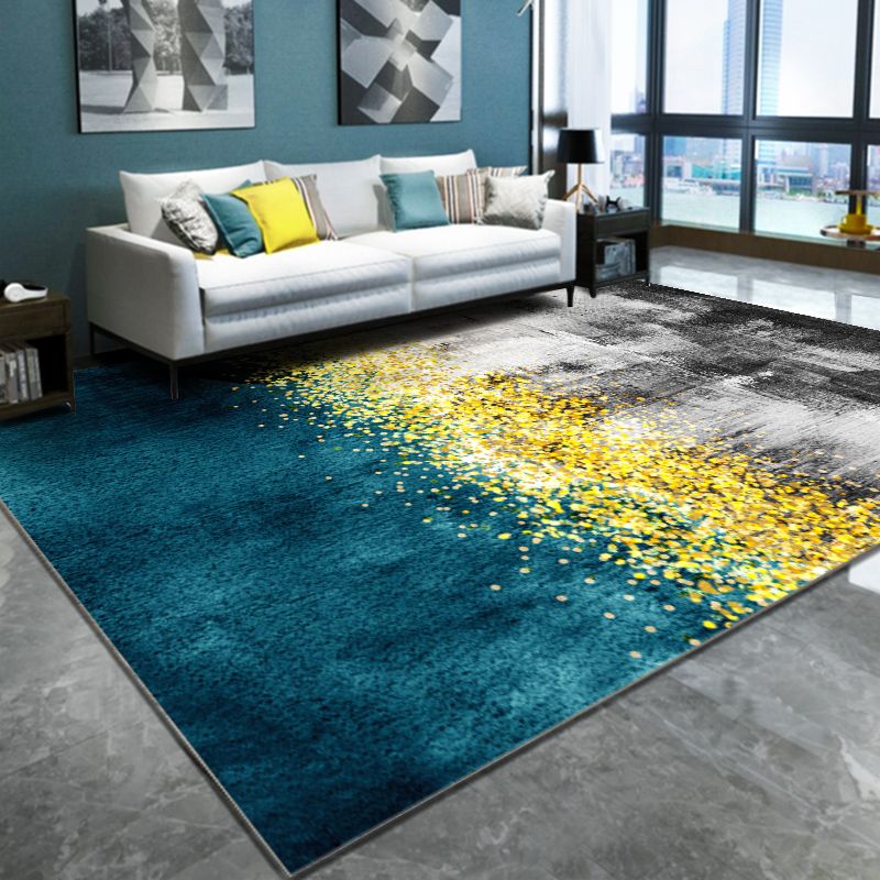 Modern Living Room Area Rug Color Block Polyester Area Carpet Non-Slip Backing Rug