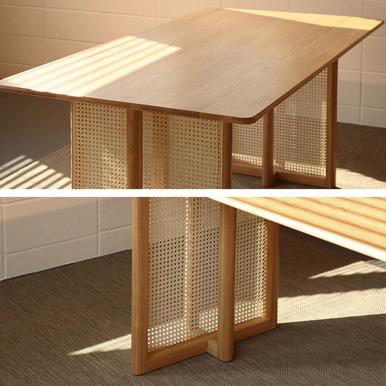 Modern Oak Table for Restaurant Rectangle Dining Table with Double Pedestal