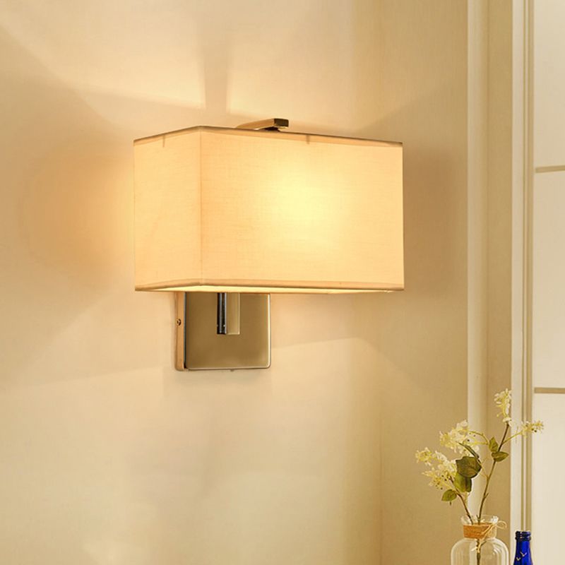 Metal Modern Wall Sconce Rectangle Shape Wall Light with Fabric Shade for Living Room