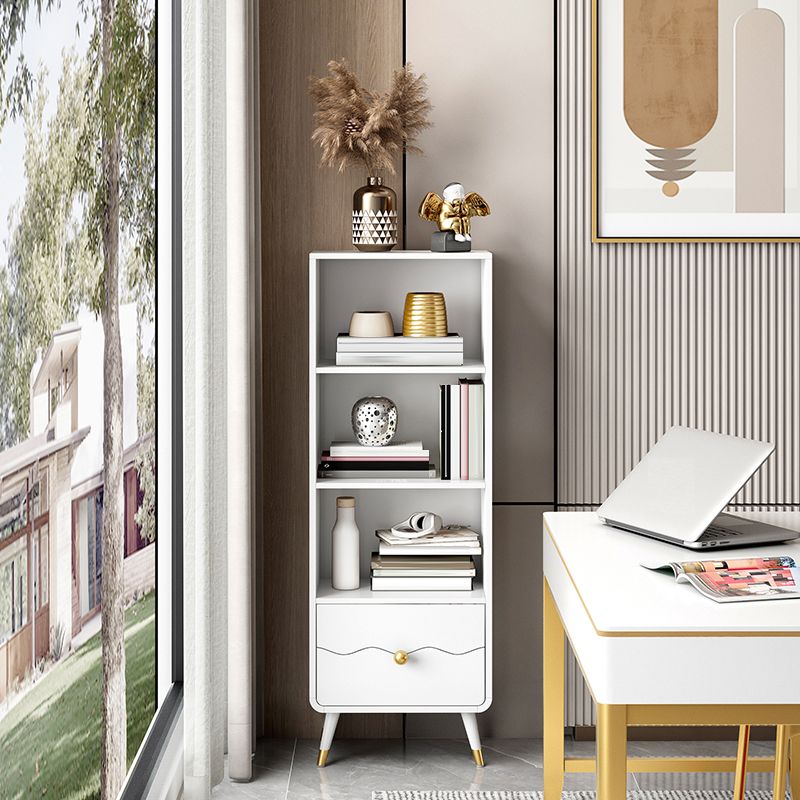 Contemporary Shelf Bookcase Wood Bookshelf with Drawer for Living Room