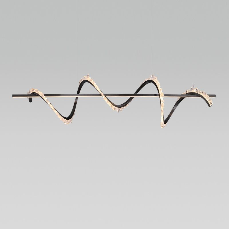 Minimalism Hanging Light Spiral LED Island Light Fixture with Crystal for Dining Room