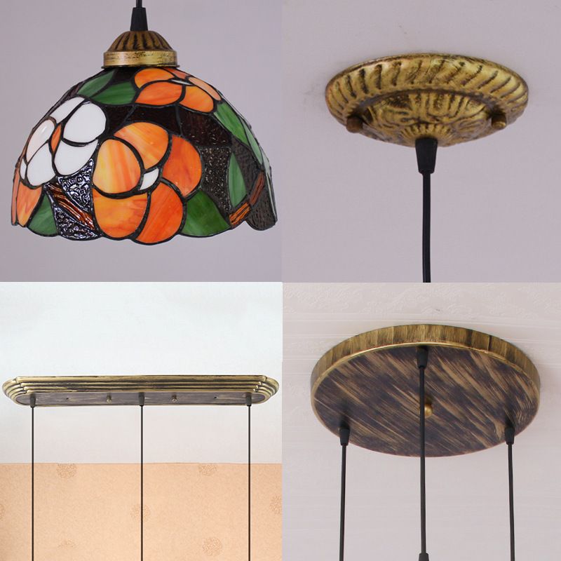 Orange Dome Pendant Light Tiffany Victorian Multicolored Stained Glass Hanging Lamp