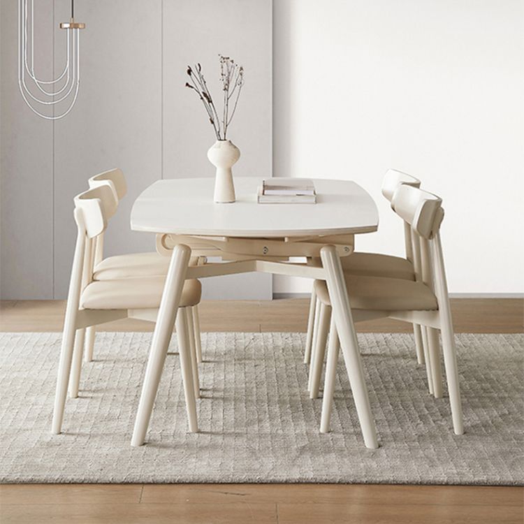 Contemporary White Easy Folding Stone Dining Table with 4 Wooden Legs