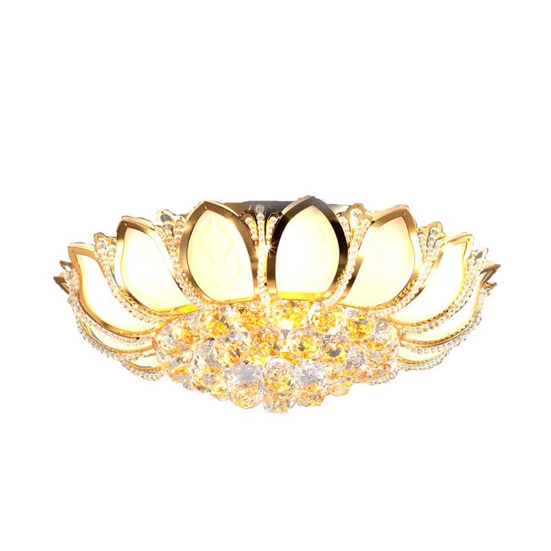 Kristall-Kugel-Blumen-Unterputz-Beleuchtung, moderne 7-flammige Wohnzimmer-Unterputzleuchte in Weiß und Gold