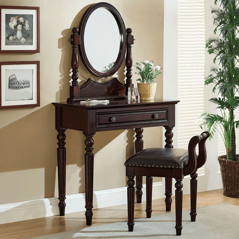 Oak Vanity Set Make-up 15.74" Wide Vanity with Drawer and Mirror