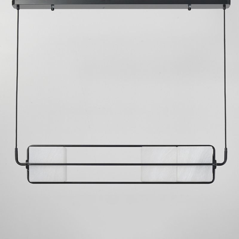 Frosted White Glass Box Pendant Lamp Modern 2-Light Black Island Lighting with Cage