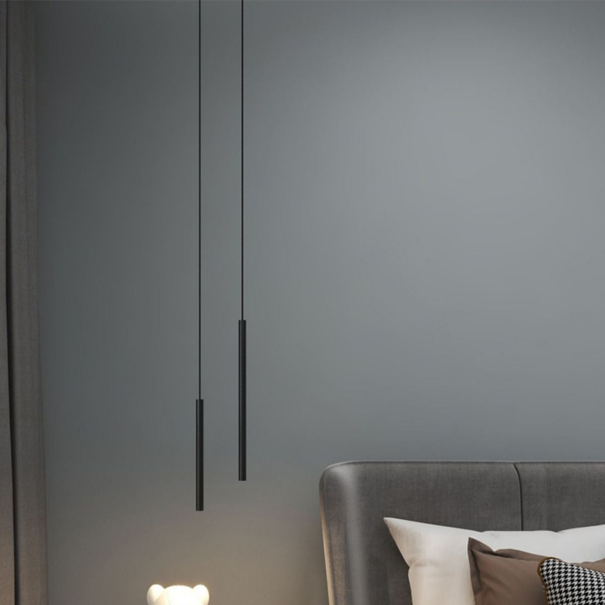 Nordische moderne minimalistische Linie Pendelleisen Iron 1 Licht in Schwarz für Wohnzimmer Hintergrund Wand