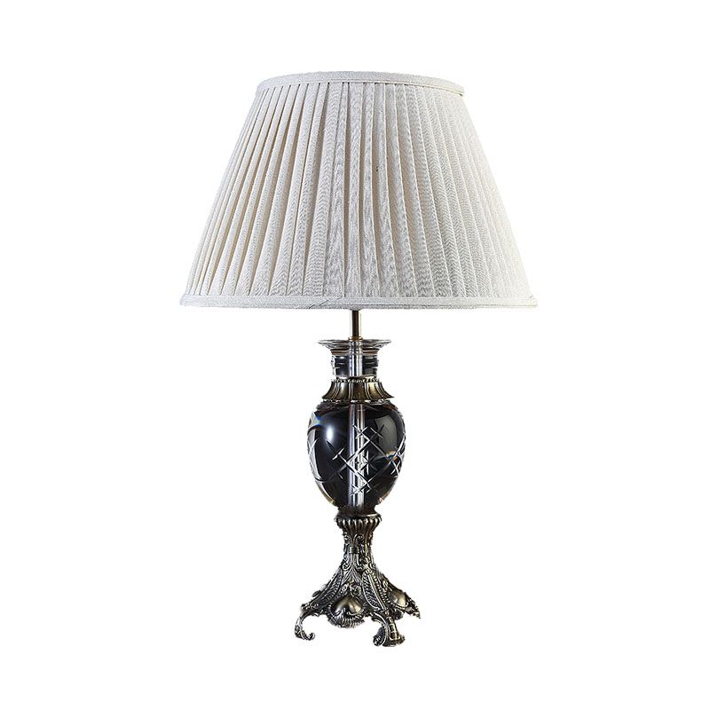 Clear Crystal Pleated Shade Night Table Light Lodge 1 Light Bedroom Nightstand Lamp in Beige