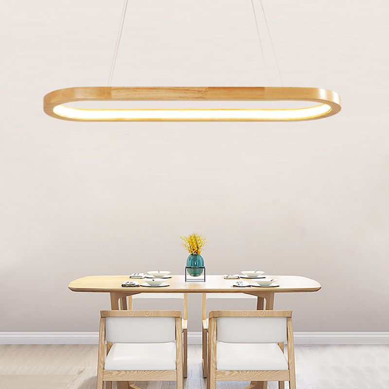 Oval Ring Kitchen Bar Island Light Acrylic LED Simple Hanging Lighting Fixture in Wood