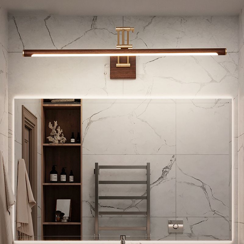 Walnut Wood Finish Linear Vanity Lighting Minimalist Metal LED Wall Light with Adjustable Arm