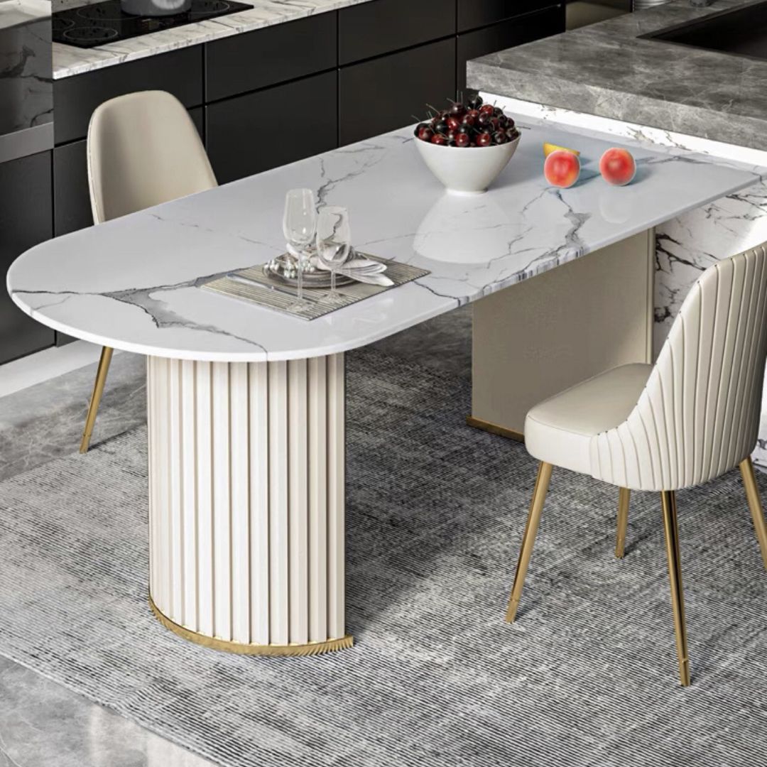 Tavolo da pranzo in stile moderno a forma ovale tavolo fisso bianco con pietra sinterizzata