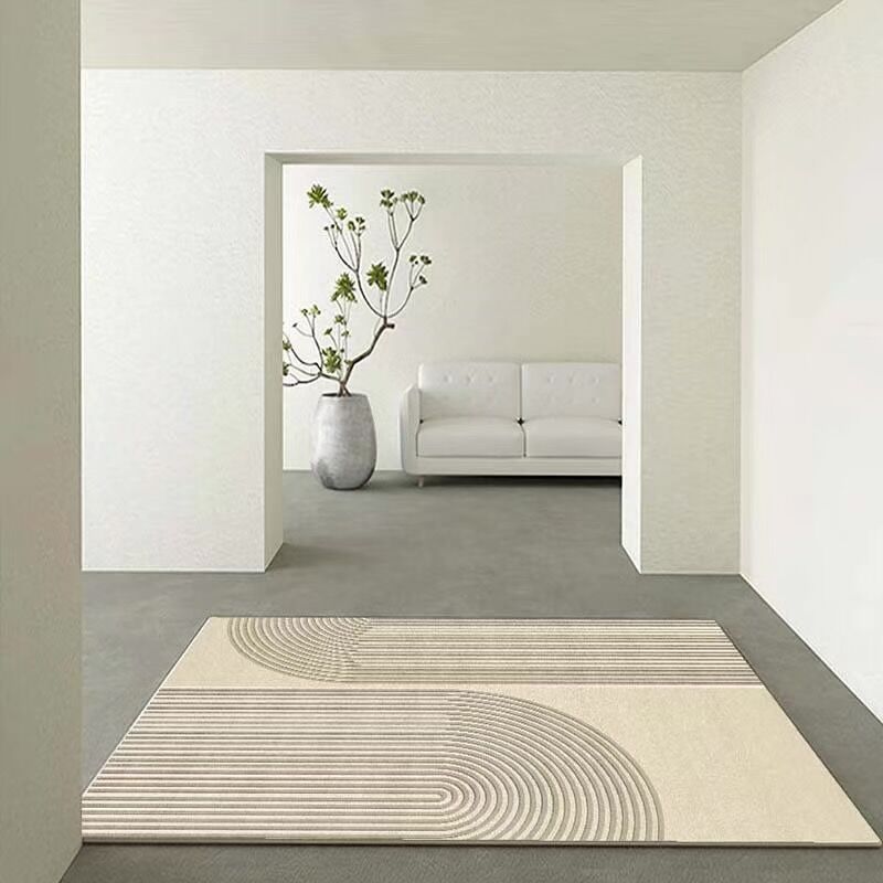 Light Brown Line Rug Polyester Casual Rug Non-Slip Backing Rug for Home Decoration