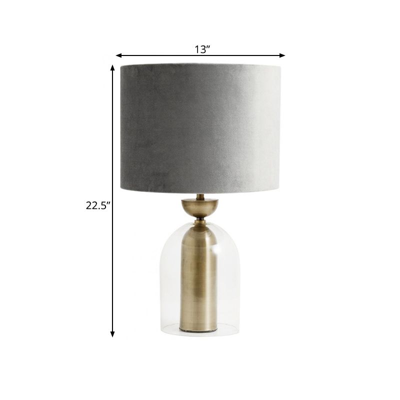 Gold Bell Table Light Contemporary 1 Bulb Clear Glass Desk Lamp with Grey Fabric Shade for Bedside