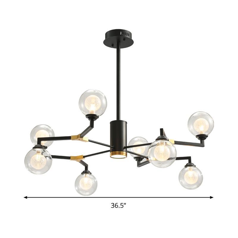 Sphère contemporaine Lampe à lustre en verre transparent 8/10 têtes d'éclairage pendentif en noir