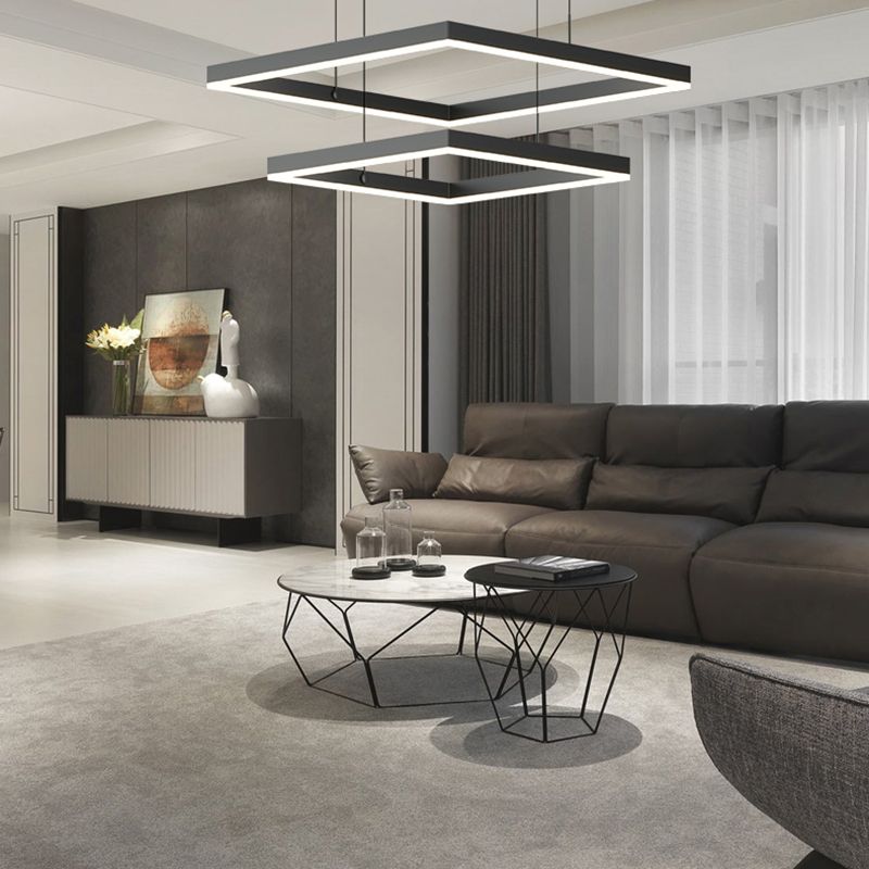 Modern Square Chandelier Light Fixtures Multi-Tier Hanging Pendant Lamps