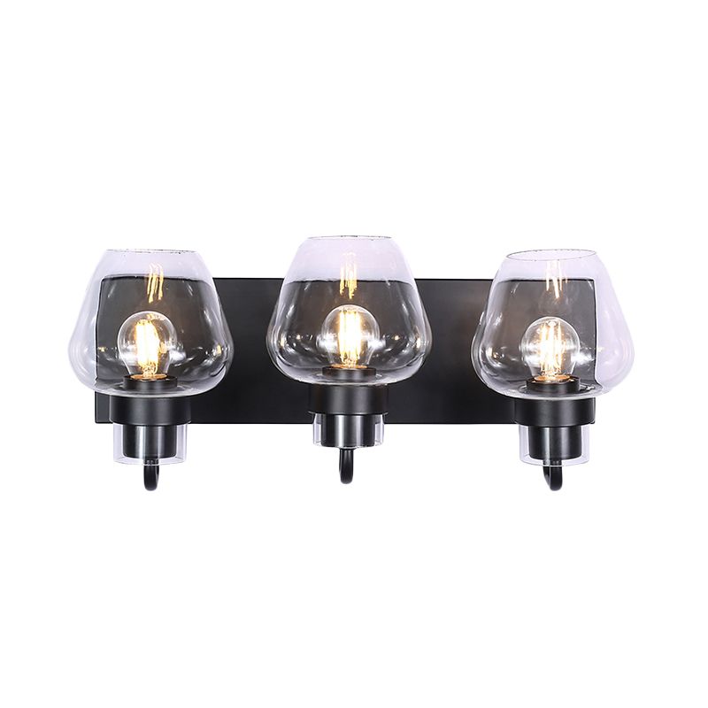 Cone Clear Glass Wall Mount Light Vintage 3 Bulbs Dining Room Wall Lighting in Black