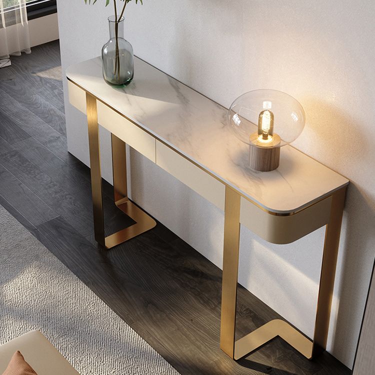 Stone Half Moon Accent Table Modern 33.46" Tall Console Table for Hall