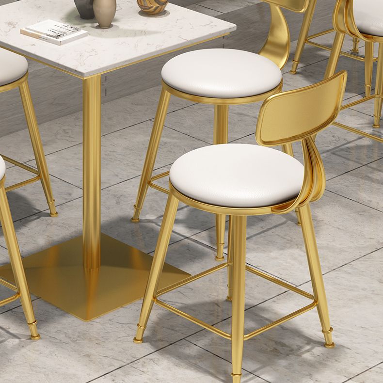 Faux Marble Pub Table Glam White Cocktail Bar Table with Metal Pedestal