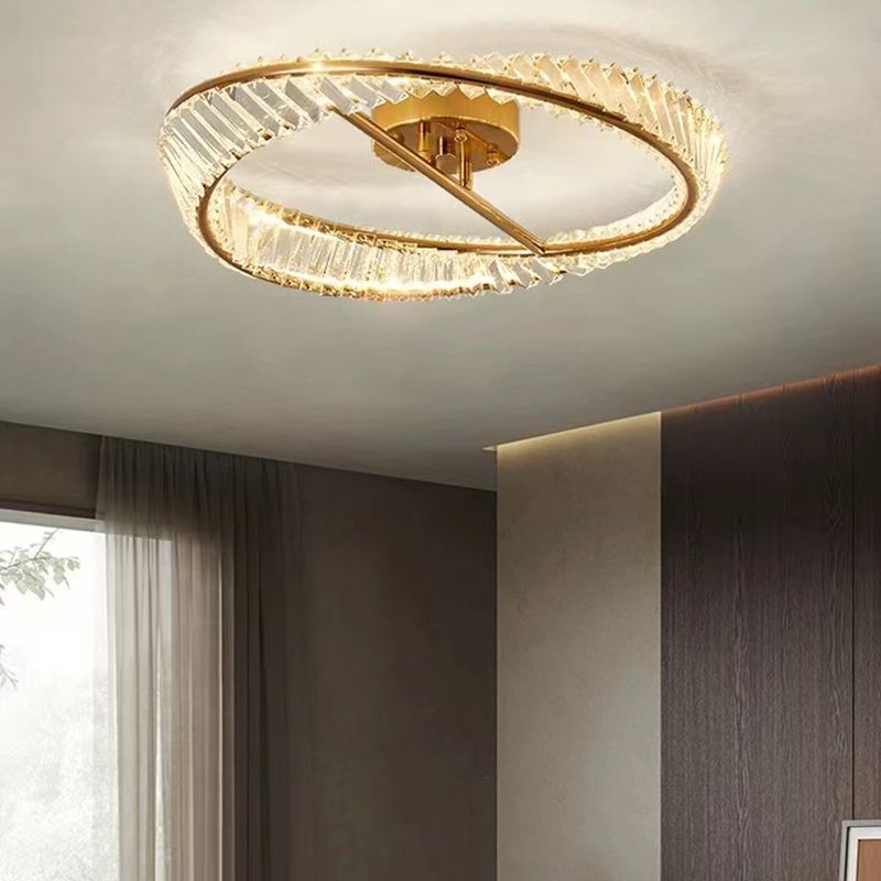 Crystal Geometric Flush Mount Lamp Modern Flush Ceiling Light Fixture in Gold
