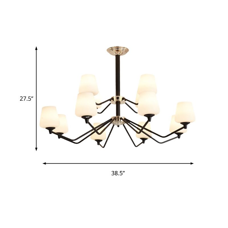 Opal Glass Black Pendant Lamp Sputnik 12 Lights Traditional Chandelier Light Fixture with Cup Shade