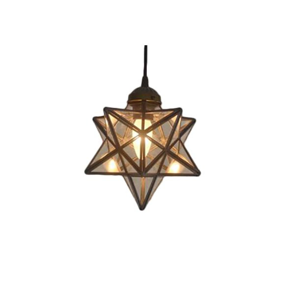 Textured White/Clear Star Hanging Pendant Light Tiffany Style 8"/12" W 1 Head Stainless Glass Ceiling Lamp for Dining Room