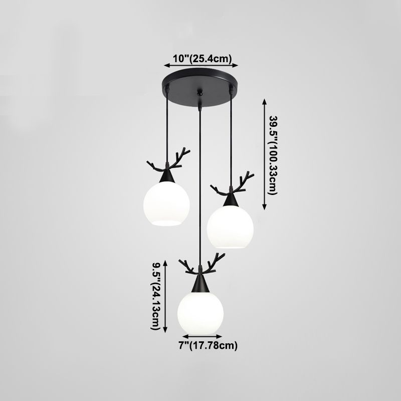 Modern Creative Creative Creative Light Lampade in ferro laccata lampada appesa con tonalità di vetro bianco