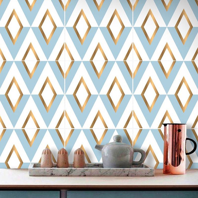 Rhombus Peel and Stick Wallpaper Panel Yellow-Blue Modern Style Wall Art for Washroom