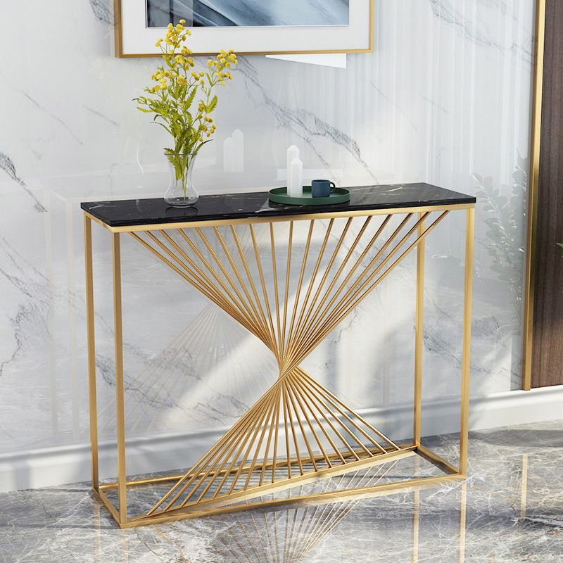 Glam Console Accent Table Antique Finish Rectangle Console Table in Marble